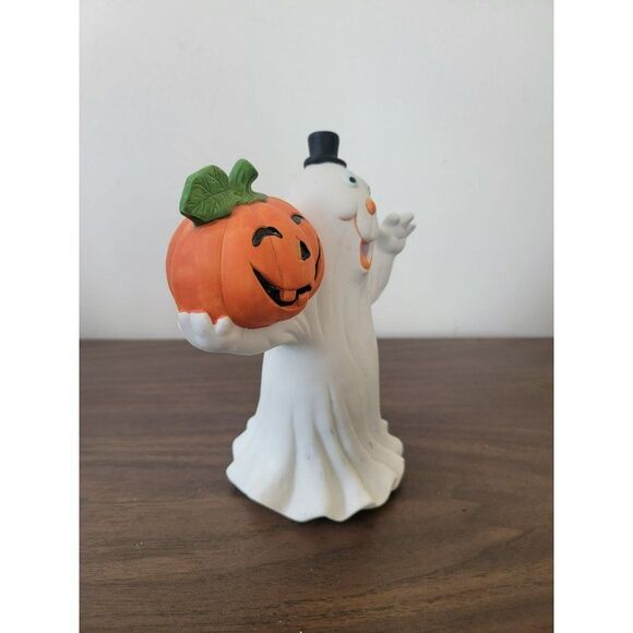 Ceramic Halloween Happy Ghost Jack O'Lantern pumpkin home decor figure - Picture 2 of 6